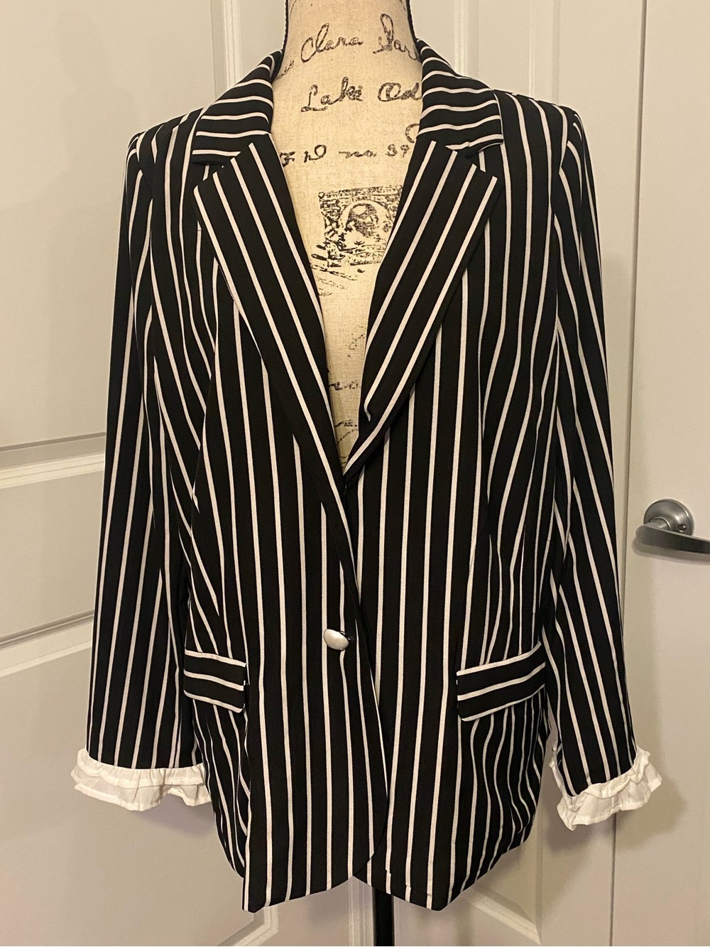 Faith and Joy Black and White Striped Blazer